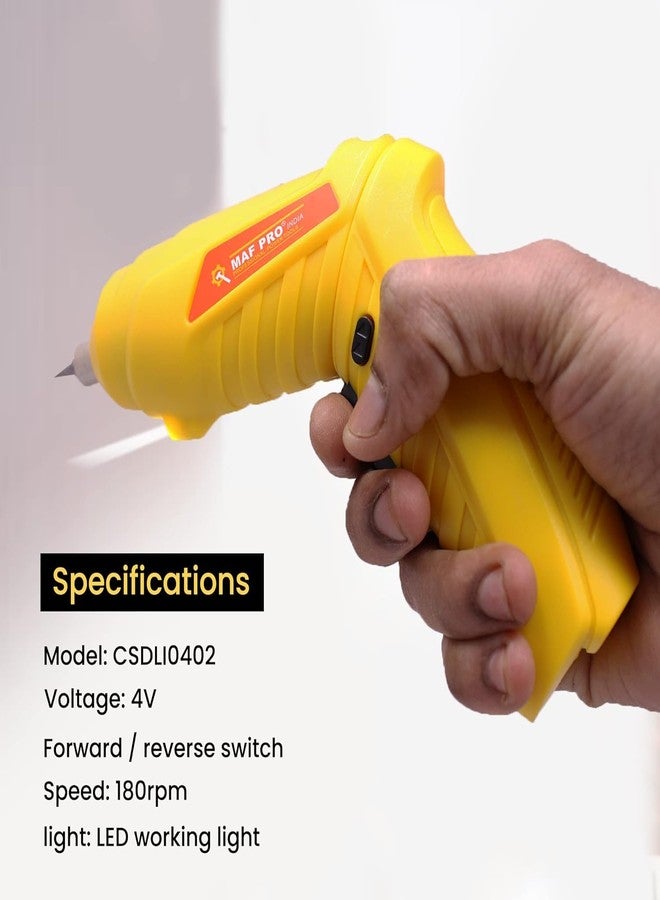 Homdum MAF Rechargeable and 90° Rotatable Cordless Drill Screwdriver Kit with Onboard LED Light and 11 Pieces Accessories 4V 6.35mm (Yellow) - Image 3